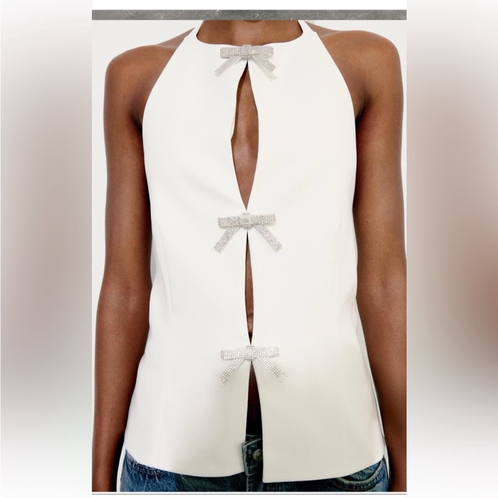 NWT ZARA HALTER TOP BOW JEWELS